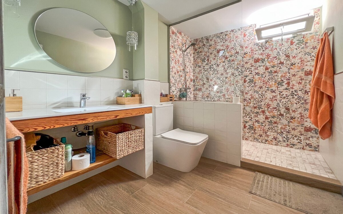 Renovated bathroom with walk-in shower